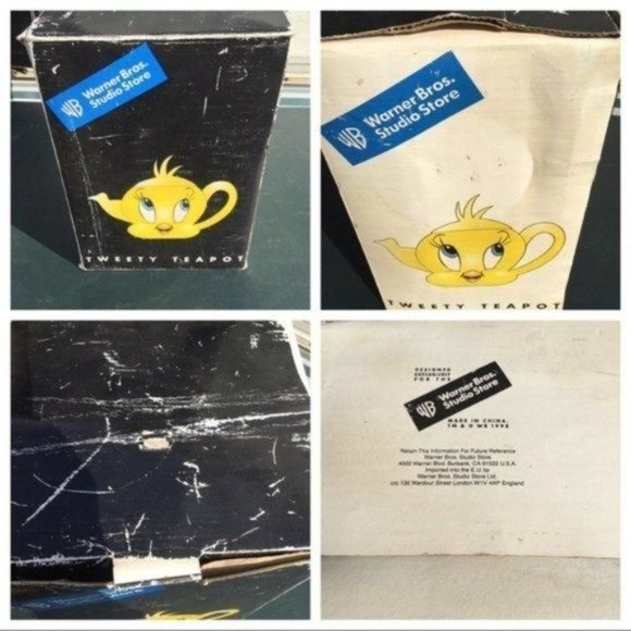 Yellow TWEETY BIRD 1997 TEA POT WARNER BROTHERS VINTAGE With Lid and Box 6"Tall - Picture 8 of 8